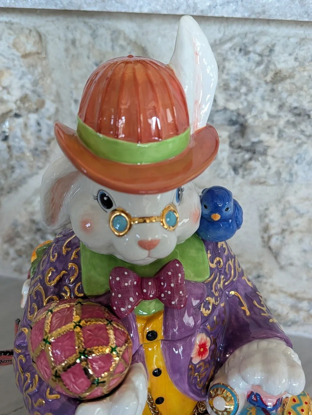 big vintage CHRISTOPHER RADKO dapper hare ceramic bunny rabbit jar